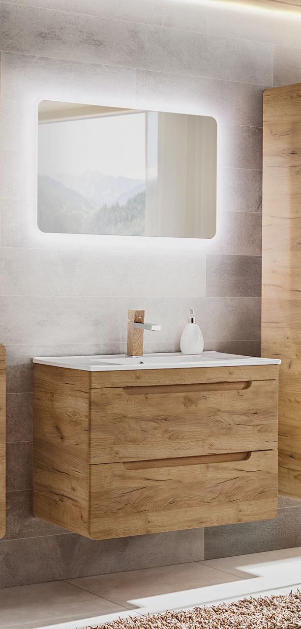 Badmöbel Set 2-tlg Badezimmerset FERMO Gold Eiche inkl.Waschtisch 80cm