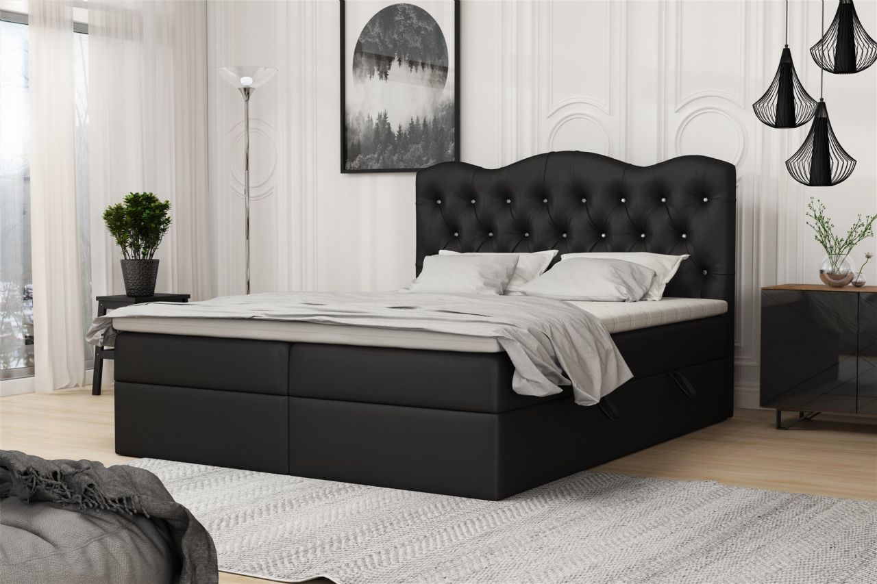 Boxspringbett Schlafzimmerbett LODOS 160x200cm Kunstleder Soft Schwarz