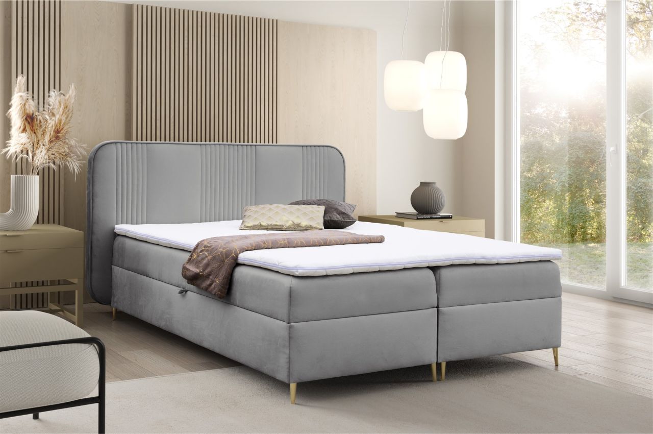 Boxspringbett Schlafzimmerbett AVERY 120x220cm Stoff Magic Velvet Grau