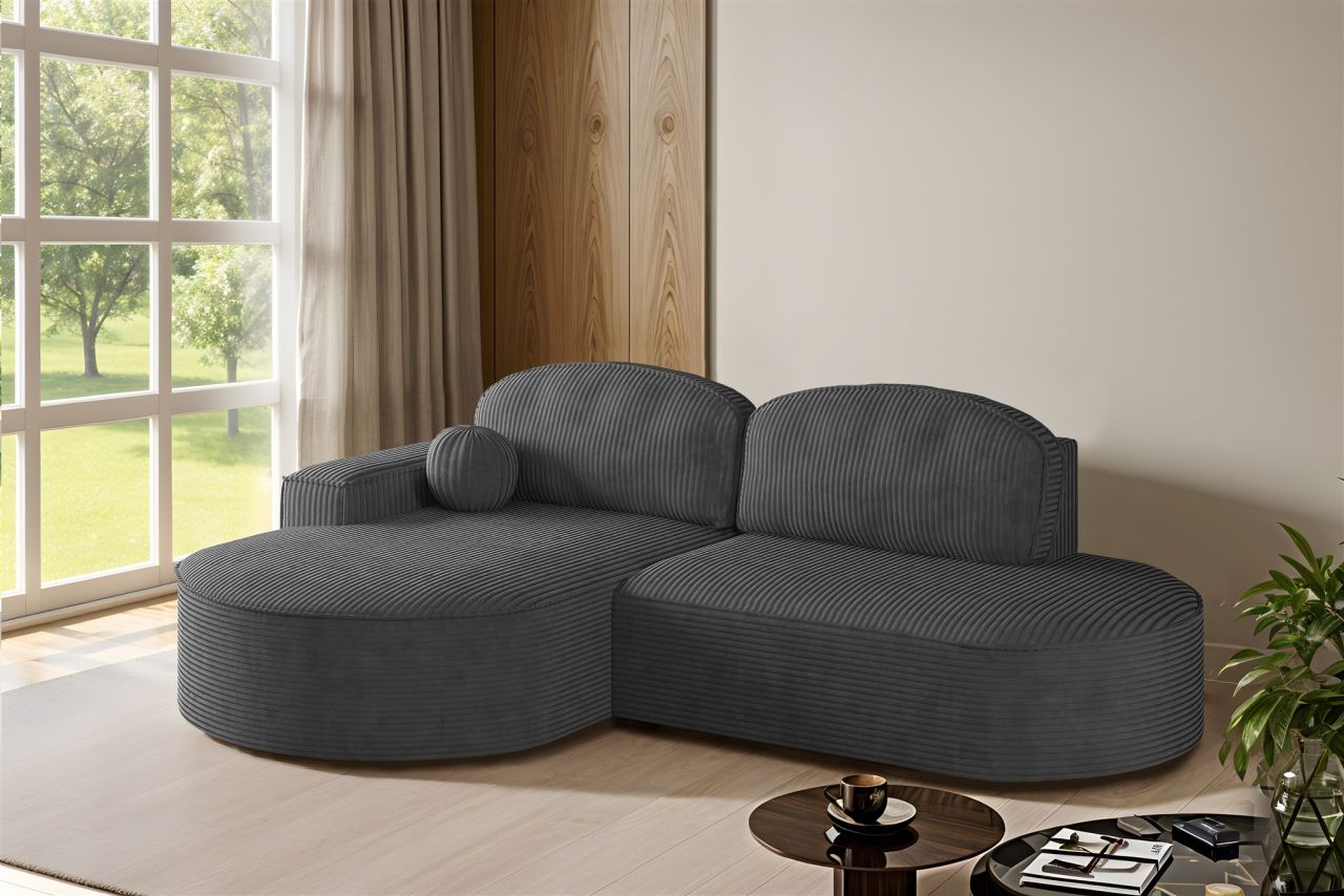 Ecksofa Schlafsofa Sofa GIRONA Stoff Poso Dunkelgrau Ottomane Links