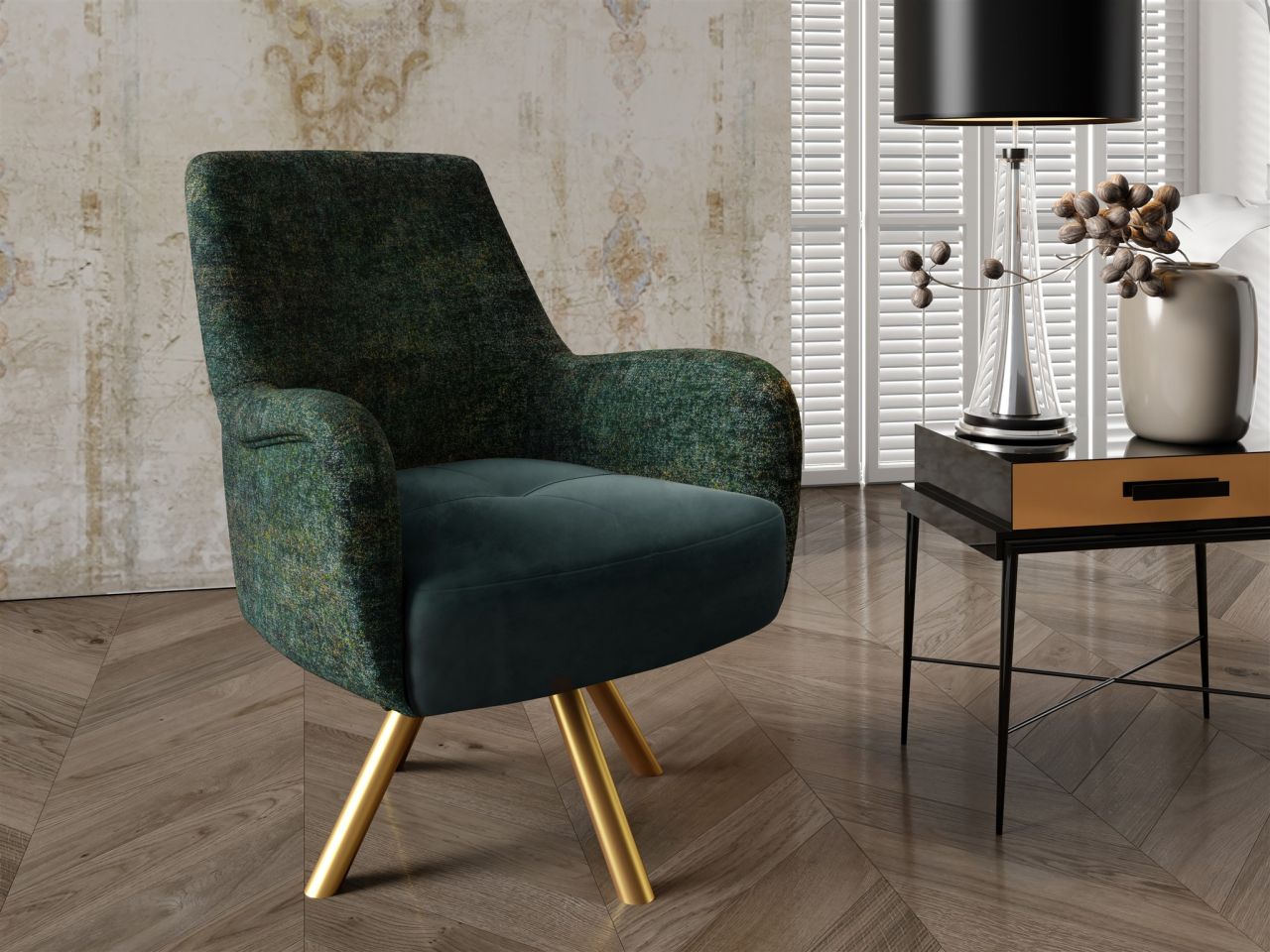 Sessel Drehsessel VALERIE in Stoff Touch Me und Elisa Velvet Dunkelgrün