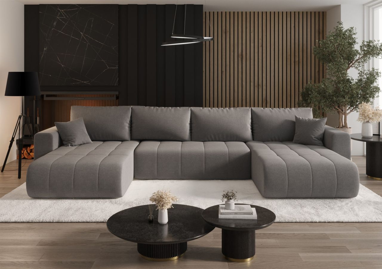 Wohnlandschaft Sofa mit Schlaffunktion CAMILA Stoff Wind Graubraun