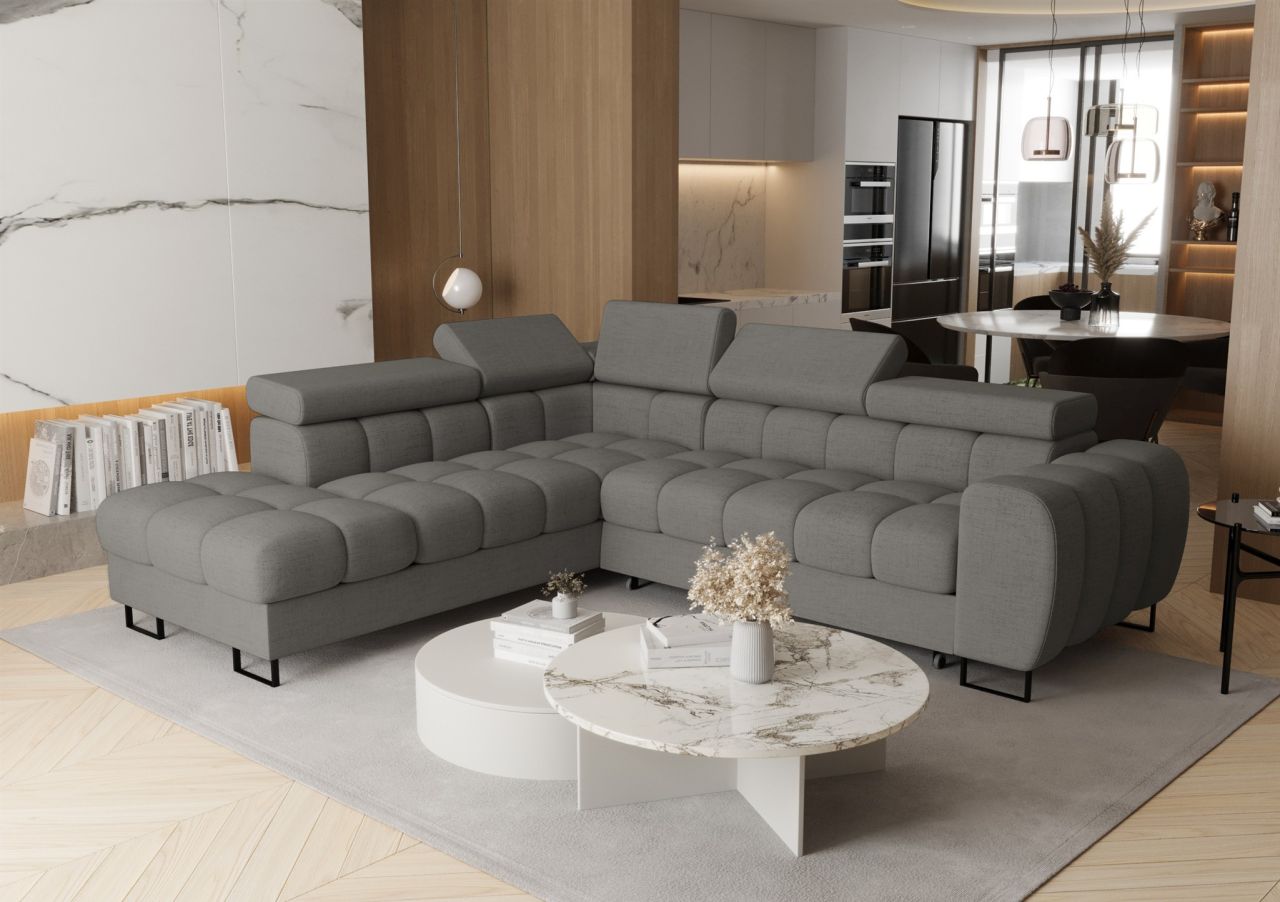 Ecksofa Schlafsofa BASTIEN MAX in Stoff Moly Dunkelgrau Ottomane Links