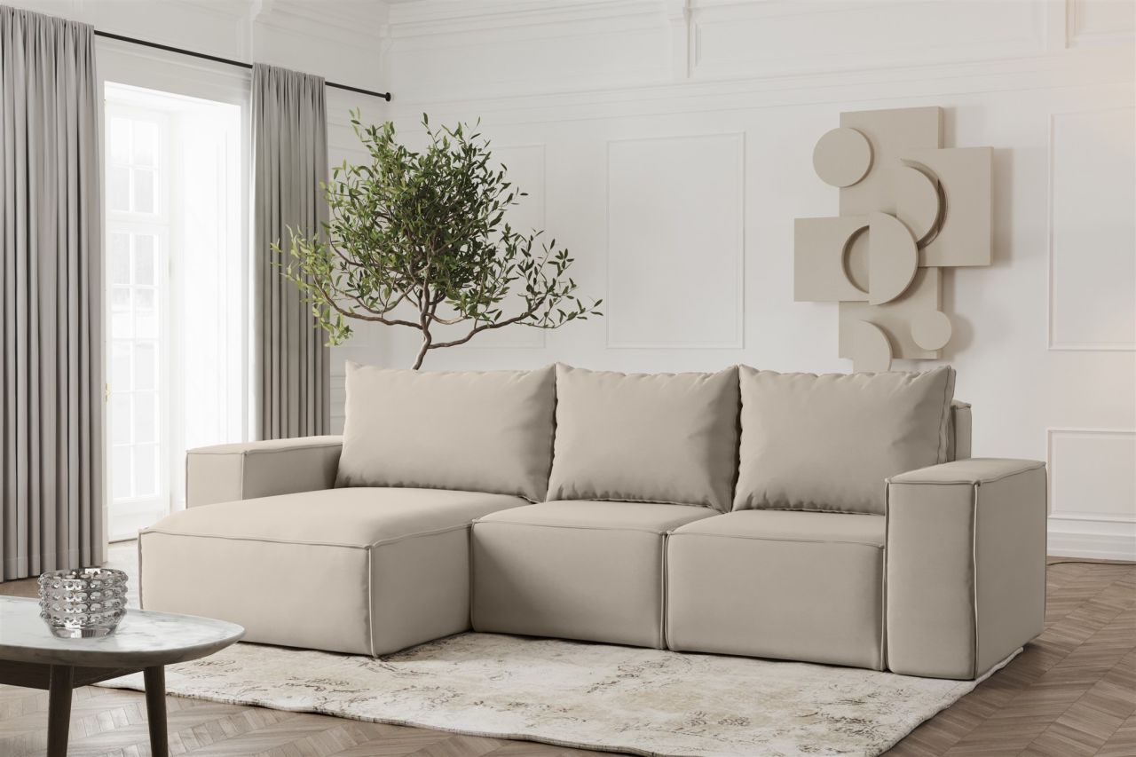 Ecksofa ersofa ESTELLE in Stoff Opera Velvet Pearl Ottomane Links