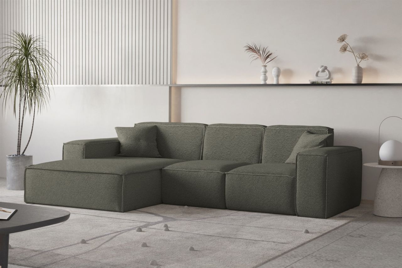Ecksofa ersofa CELES PREMIUM Stoff Ascot Bukla Moosgrün Ottomane Links