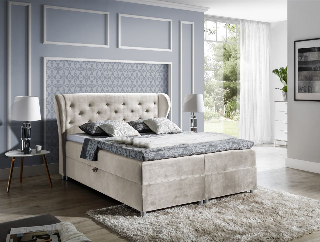 Boxspringbett Schlafzimmerbett ARIANNA 160x200cm Stoff Beige