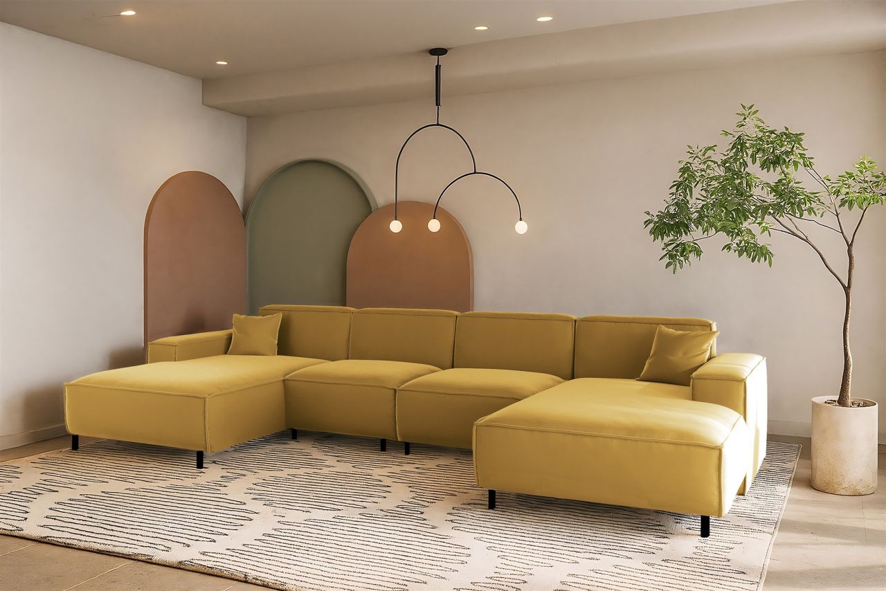 Wohnlandschaft Sofa U-Form GLORIA in Stoff Tiffani Honiggelb