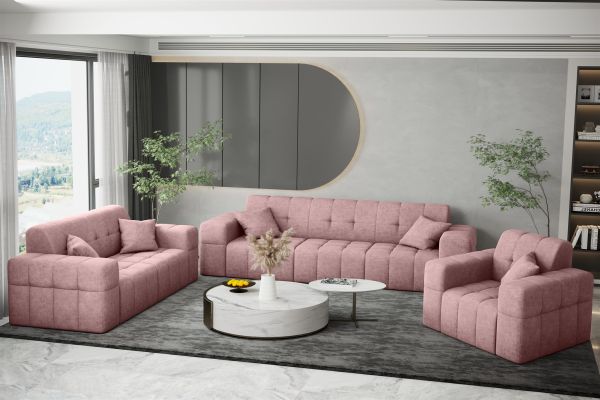 Sofaset Designersofa NANCY 3-2-1 in Stoff Perfekt Harmony Altrosa | Couchgarnituren | Polstermöbel