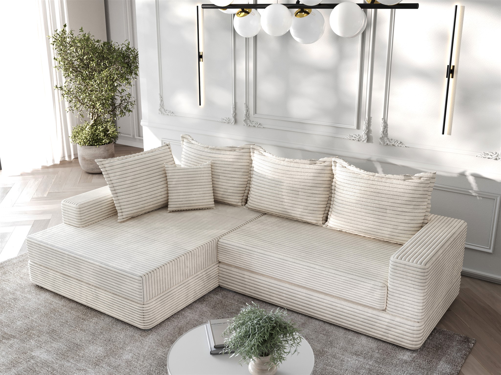 Ecksofa Couchgarnitur Sofa OSKAR in Stoff Tilia Creme Ottomane Links | Ottomane: Links | Ecksofas ohne Schlaffunktion | Polstermöbel | Wohn-& Essbereich