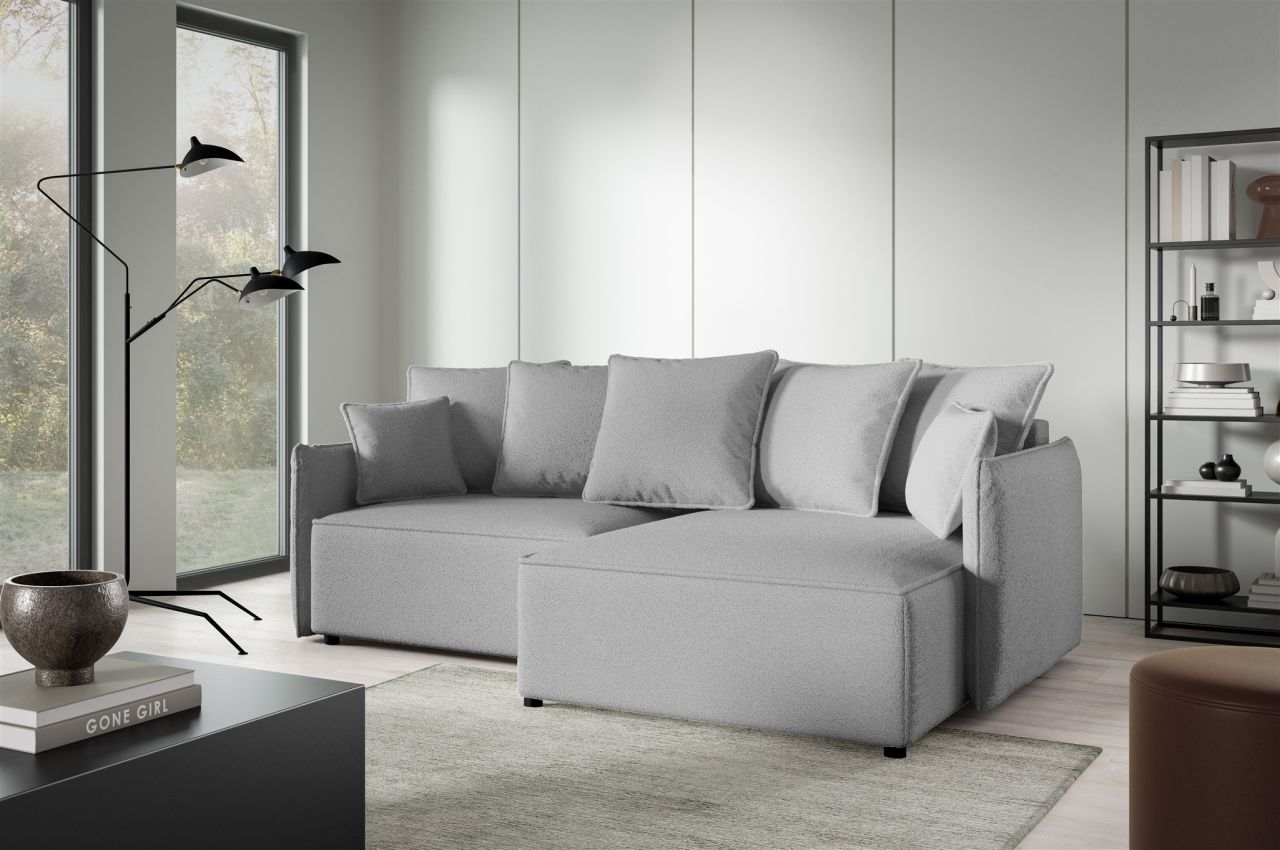 Ecksofa Schlafsofa Sofa MINEA in Stoff Abriamo Grau Ottomane Rechts