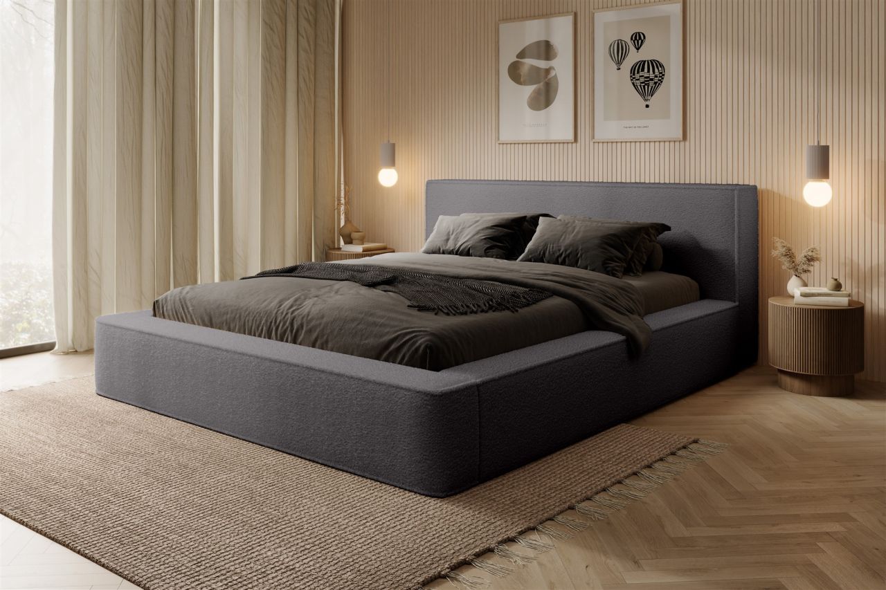 Polsterbett Doppelbett OMAHA 160x200cm in Stoff Euphoria Dunkelgrau