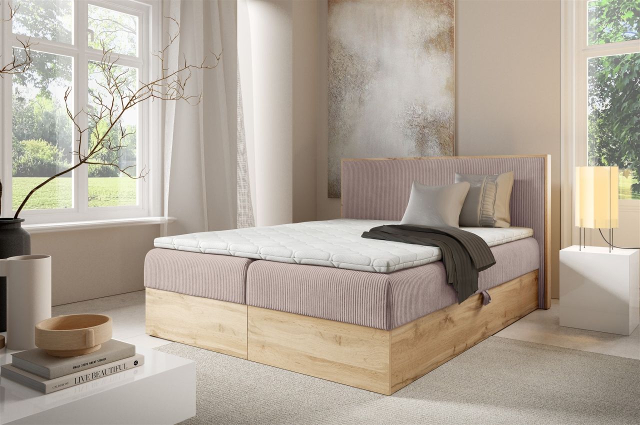 Boxspringbett Schlafzimmerbett ROLAND 120x220cm in Stoff Lincoln Rosa
