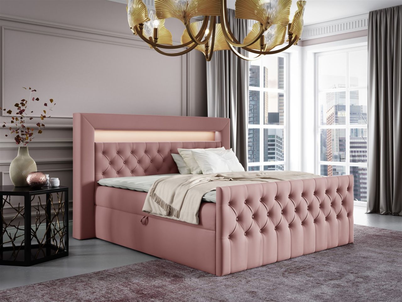 Boxspringbett Schlafzimmerbett ERNESTO Nr.1 160x200cm in Elisa Velvet Altrosa