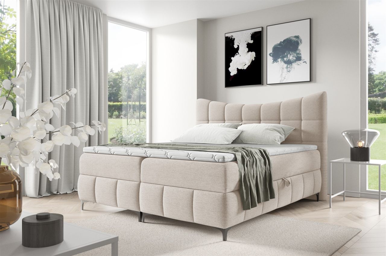 Boxspringbett Schlafzimmerbett CHARLES 120x200cm Stoff Aragon Weiß