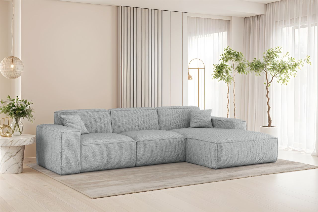 Ecksofa ersofa CELES PREMIUM in Stoff Artico Hellgrau Ottomane Rechts