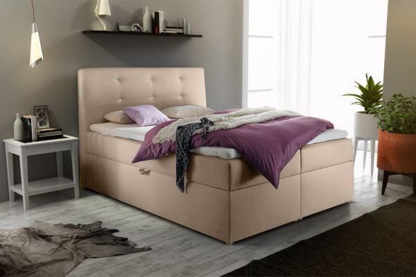 Boxspringbett Schlafzimmerbett MONZA Kunstleder Creme 140x200 cm