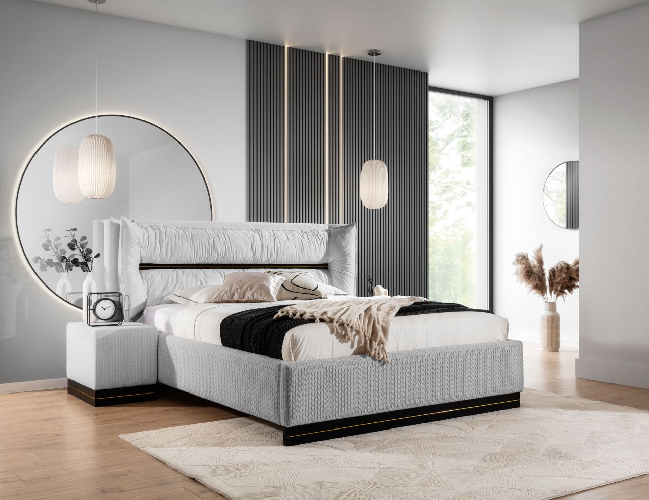 Polsterbett Doppelbett Set.3 HAMILTON 120x200cm Stoff Magic Velvet Hellgrau