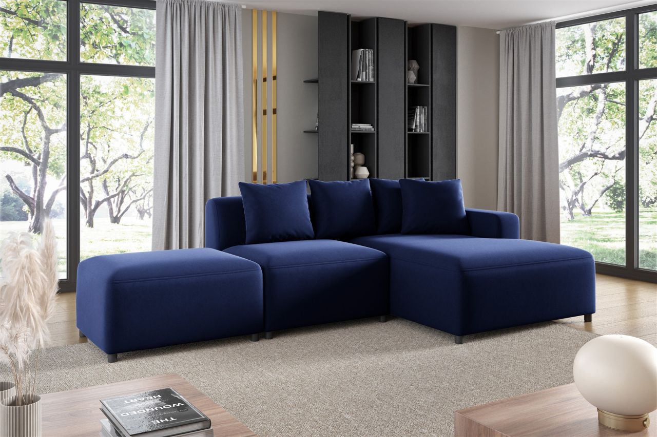 Ecksofa ersofa MEGAN XS inkl. Hocker Stoff Salvador Dunkelblau Ottomane...