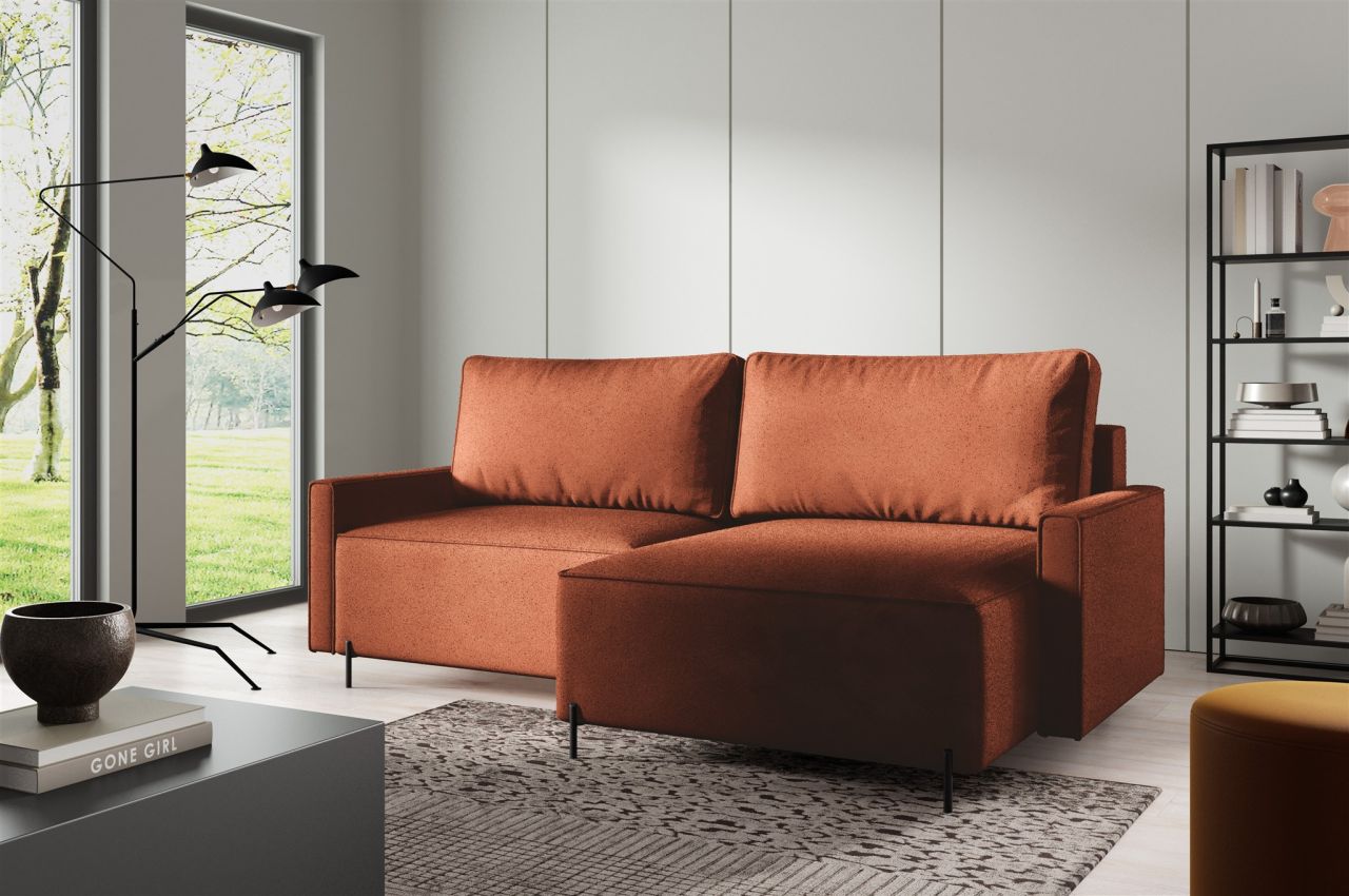 Ecksofa Schlafsofa Sofa BRAGA in Stoff Now or Never Rostbraun Ottomane Rechts