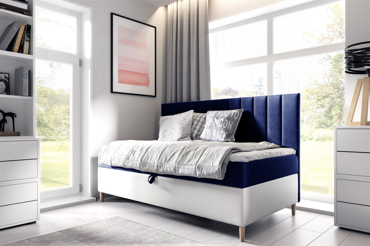 Boxspringbett Gästebett Kinderbett HELVI Nr.2 80x200cm Weiss-Blau