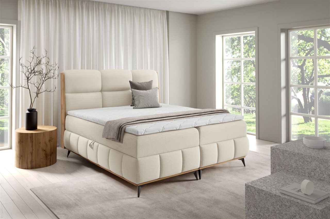 Boxspringbett Schlafzimmerbett CHARLIE PREMIUM 140x200cm Stoff Fibi Creme