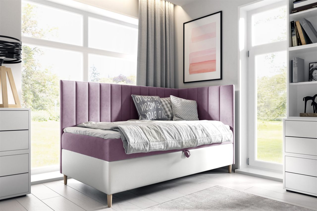 Boxspringbett Gästebett Kinderbett HELVI Nr.3 90x200cm Weiss-Rosa Seite Rechts