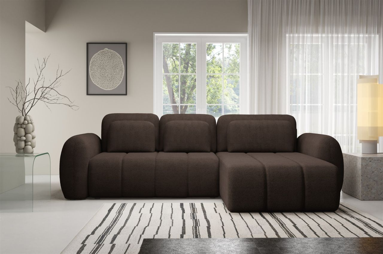 Ecksofa Schlafsofa Sofa CARIA in Stoff Quelle Braun Ottomane Rechts