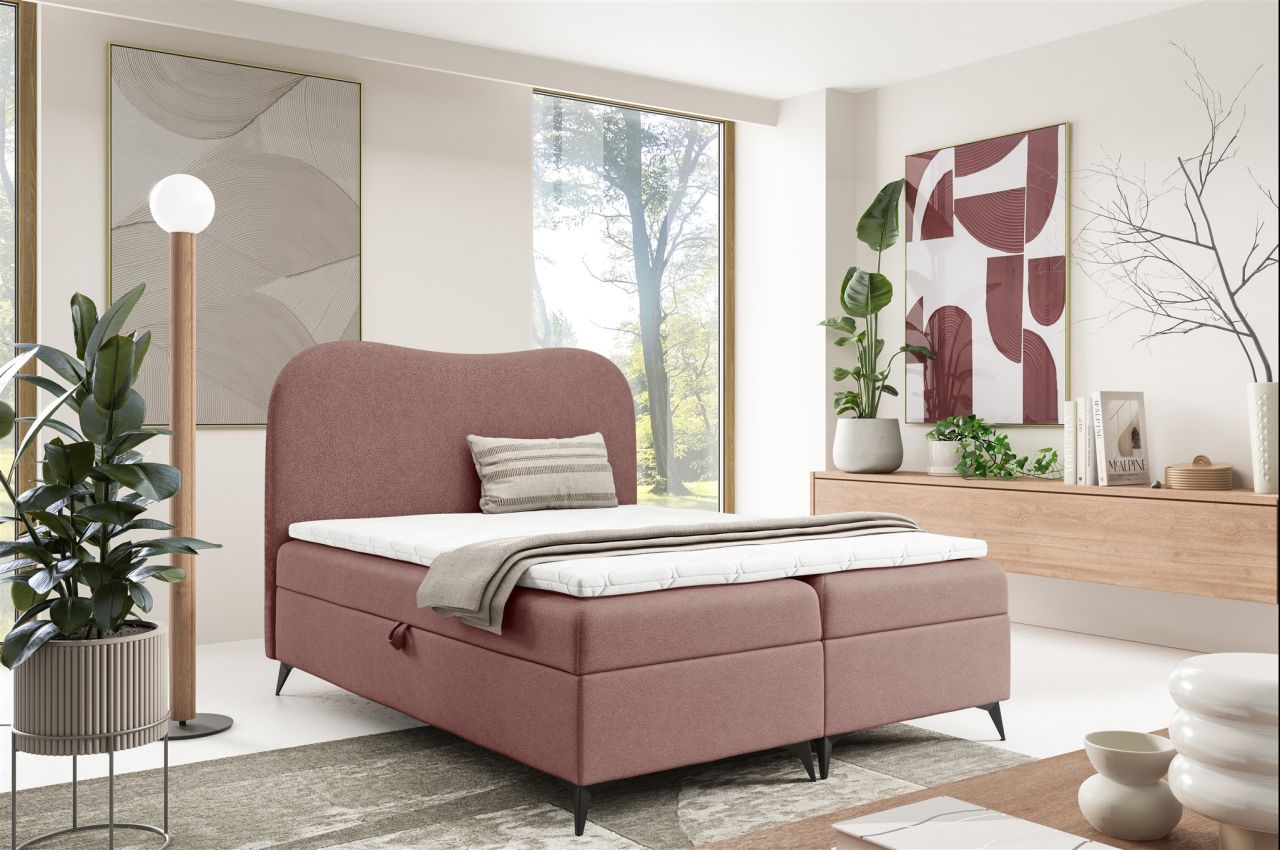 Boxspringbett Schlafzimmerbett BLAIR 200x200cm Stoff Now or Never Altrosa