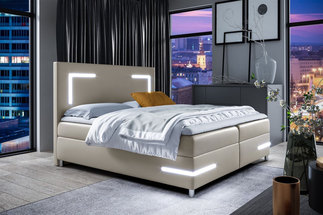Boxspringbett Schlafzimmerbett ARIANO 120x200cm Cappuccino inkl. Bettkasten LED