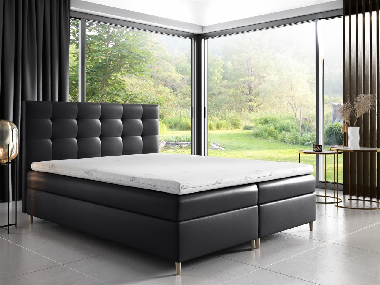 Boxspringbett Schlafzimmerbett ARVID 180x200cm Kunstleder Schwarz