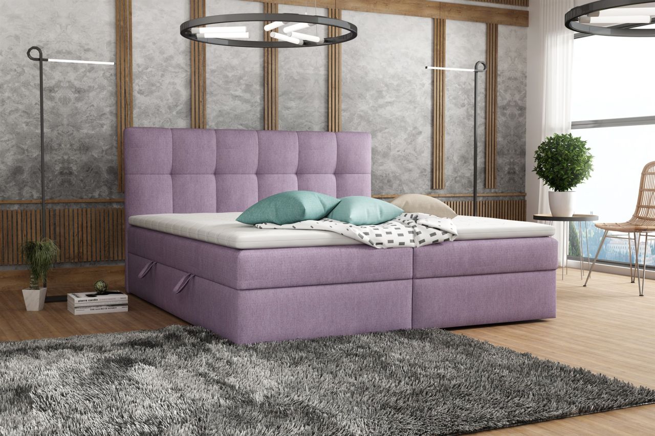 Boxspringbett Schlafzimmerbett ARTURO 180x200cm Stoff Soro Violett