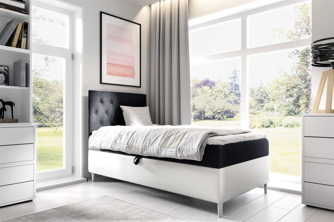 Boxspringbett Gästebett Kinderbett FINJA Nr.1 80x200cm Weiss-Schwarz