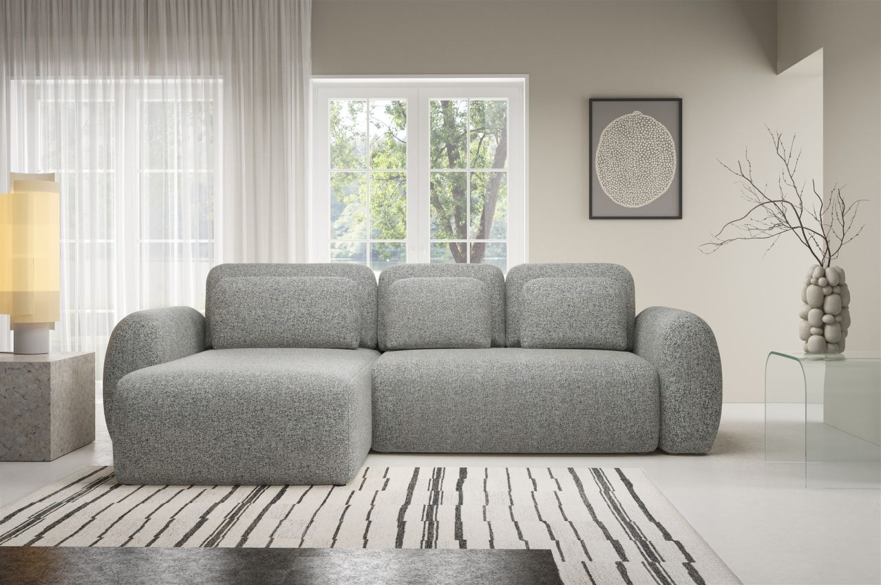 Ecksofa Schlafsofa Sofa GASTON in Stoff Puente Grau Ottomane Links