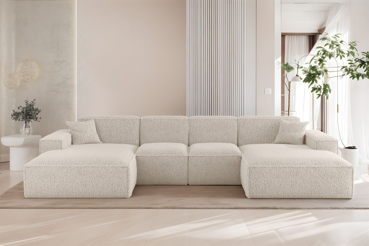 Wohnlandschaft Sofa U-Form CELES PREMIUM XS in Stoff Sven Altweiß