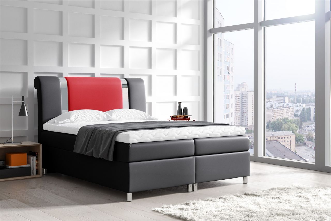 Boxspringbett Schlafzimmerbett NATHAN 200x200cm Kunstleder Schwarz-Rot