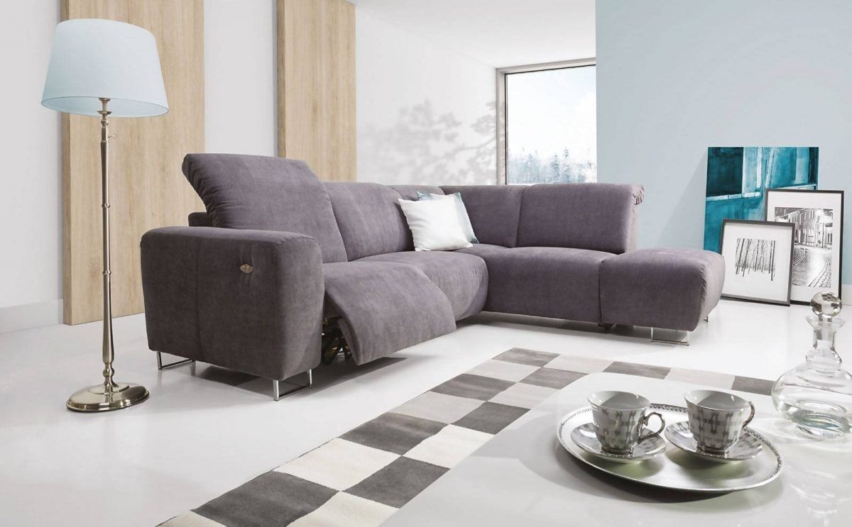 Ecksofa Sofa CAPRI Polyesterstoff Grau Ottomane Rechts