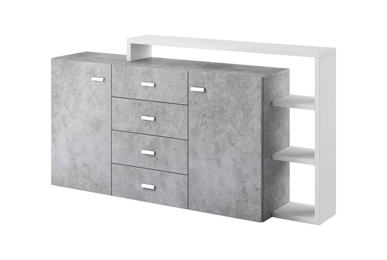 Kommode Sideboard Schrank BENDY 180x98x37cm in Weiß- Betonoptik