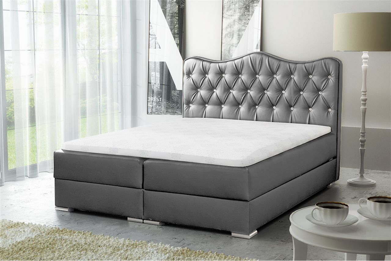 Boxspringbett Schlafzimmerbett SULTAN Kunstleder Hellgrau 140x200cm