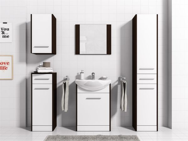 Badmöbel Set 6-Tlg Wenge / Weiss matt SEVILLA L inkl.Waschtisch