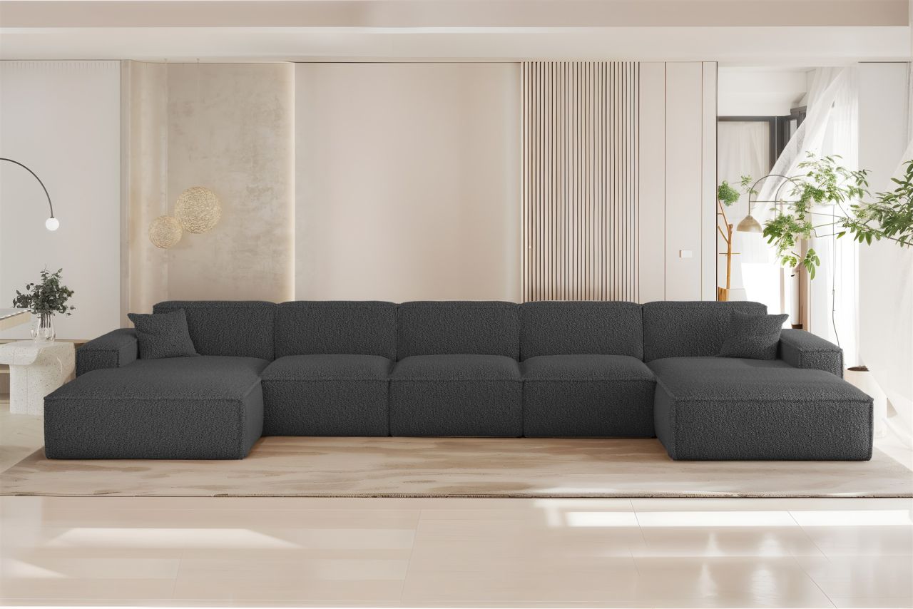 Wohnlandschaft Sofa U-Form CELES PREMIUM XL in Stoff Sven Dunkelgrau