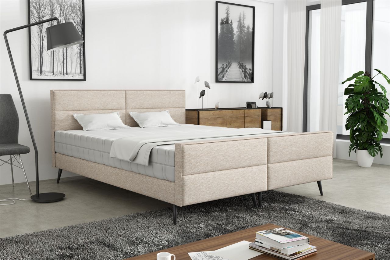 Polsterbett Doppelbett CREMONA 160x200cm Komplettset Stoff Gemma Beige