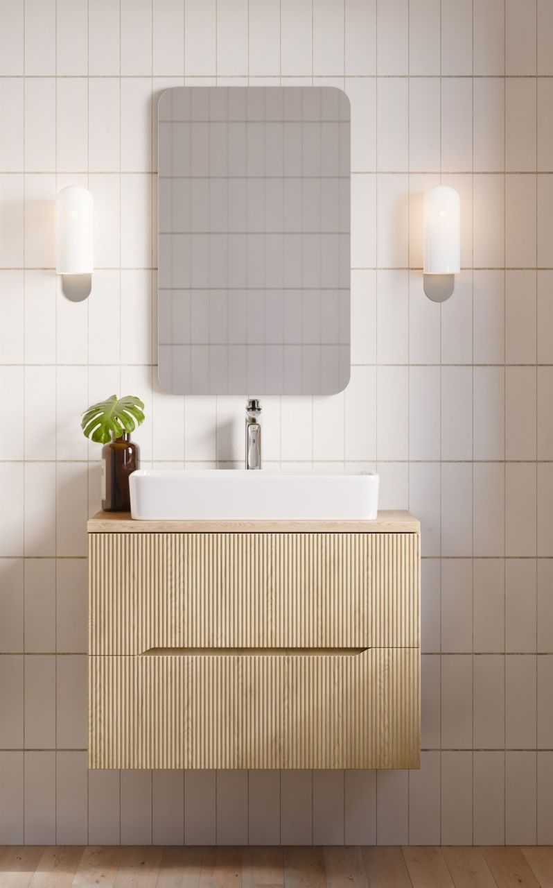 Badmöbel Set 3-tlg Badezimmerset AVOLI Cremona Eiche Schrank 80cm inkl. Wasch...