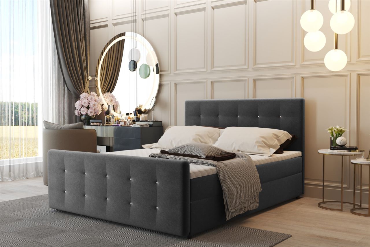 Boxspringbett Schlafzimmerbett CARLOS 140x200cm Stoff Soro Quarzgrau inkl.Bet...