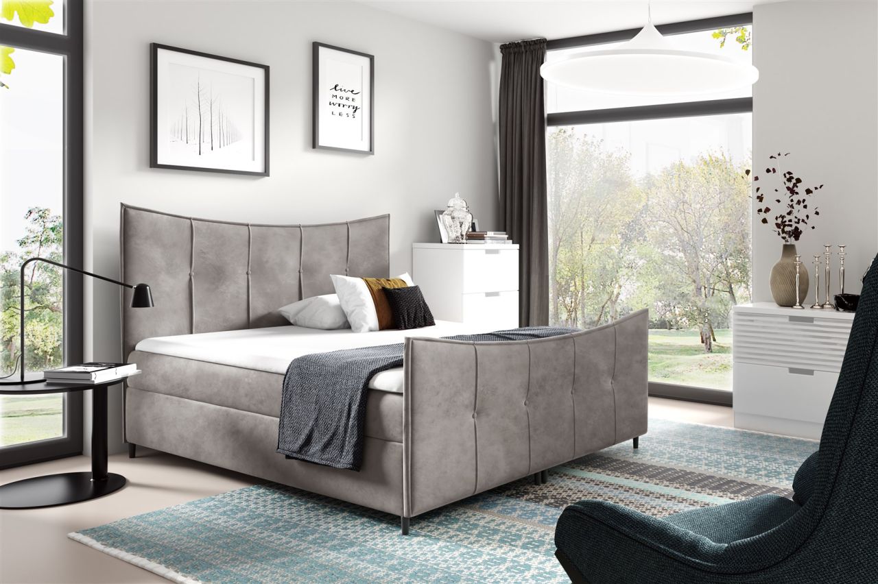 Boxspringbett Schlafzimmerbett FABIEN LUX 180x200cm Grau inkl. Bettkasten