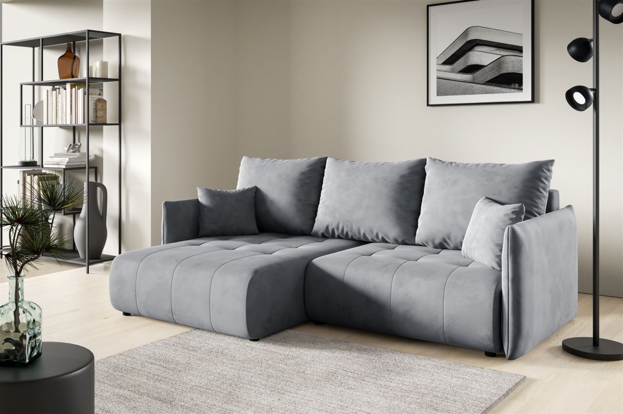 Ecksofa Schlafsofa CANIO Stoff Monolith Grau Ottomane Links