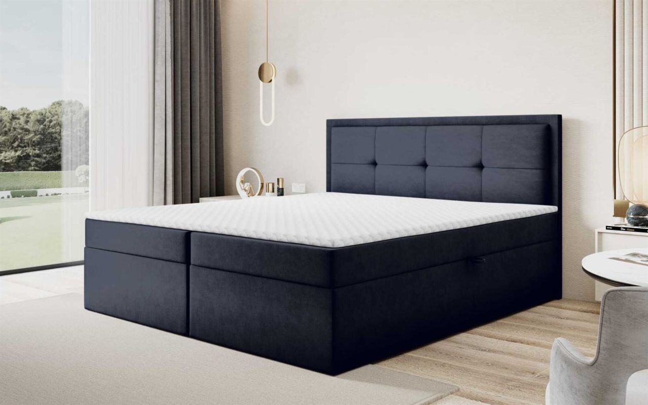 Boxspringbett Schlafzimmerbett DEGNA 140x200cm Stoff Gerra Schwarz