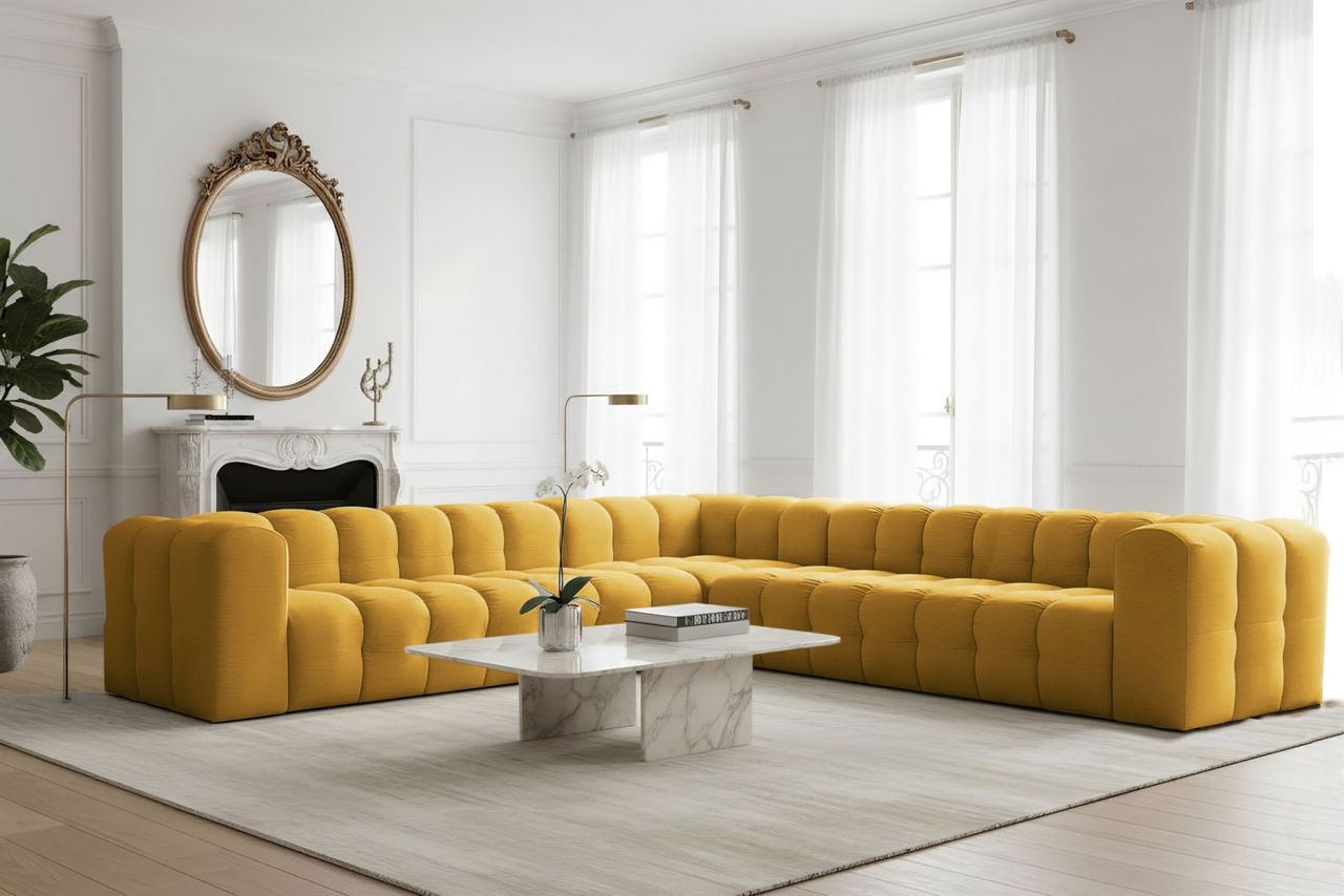 Ecksofa ersofa SOLVIE XL in Stoff Tiffani Honiggelb Seite Universal