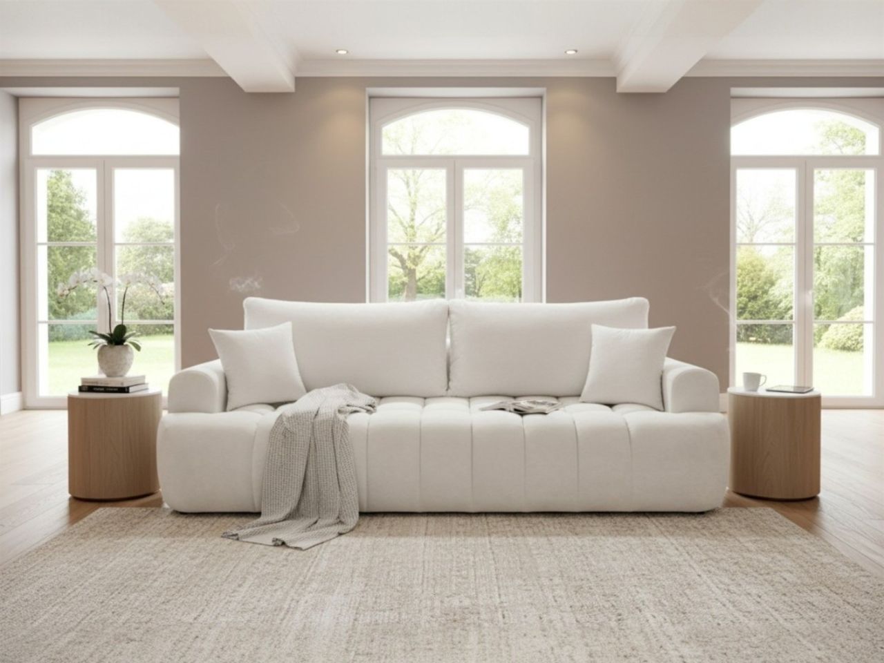 Sofa 3-Sitzer mit Schlaffunktion CANDY Stoff Soft Weiß