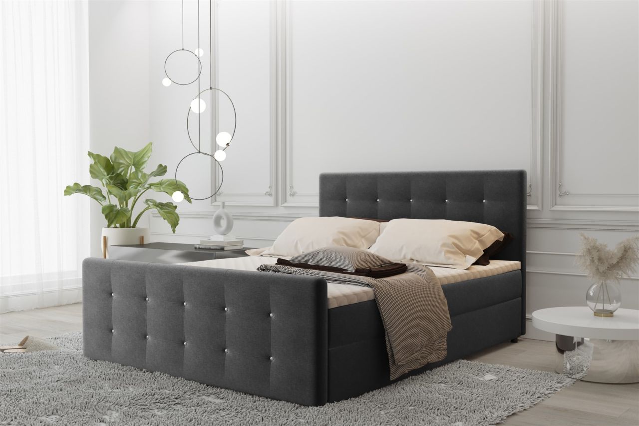 Boxspringbett Schlafzimmerbett MAURO 140x200cm Stoff Soro Dunkelbraun inkl.Be...
