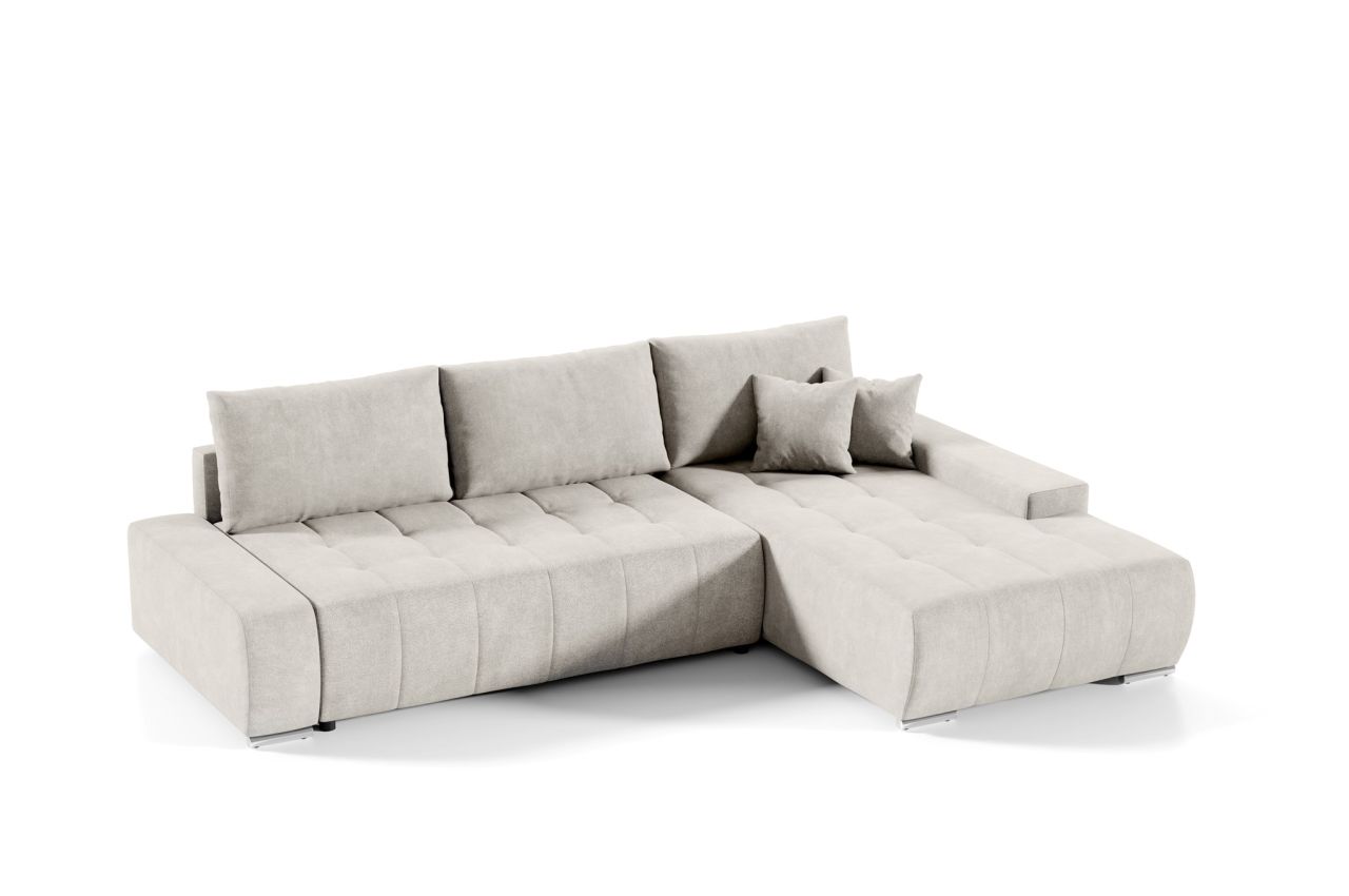 Ecksofa Sofa mit Schlaffunktion VOGAR Stoff Aston Creme Ottomane Rechts